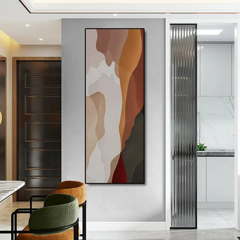 Moderne abstrakte nyanser av brun beige vert format veggkunst fine art lerret utskrifter bilder for foyer stue gang nordisk hjemdecor | Skanto
