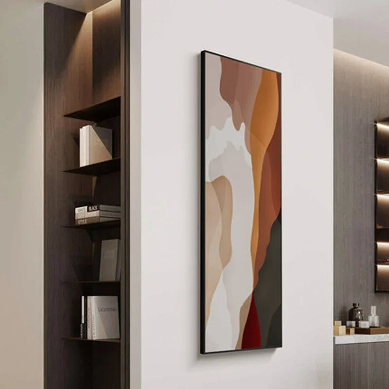 Moderne abstrakte nyanser av brun beige vert format veggkunst fine art lerret utskrifter bilder for foyer stue gang nordisk hjemdecor | Skanto