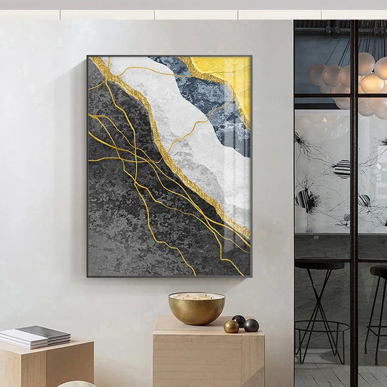 Moderne abstrakte gråtoner blå gul veggkunst fine kunst lerretsutskrifter bilder for moderne leilighet stuer lett luksus husinnredning | Skanto