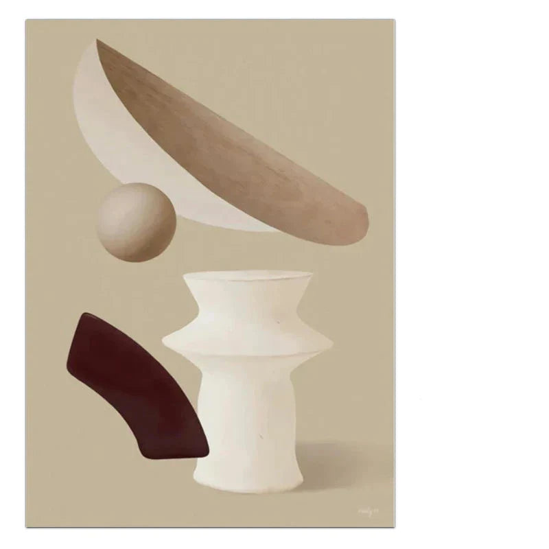 Moderne abstrakte surreale Geometri Veggkunst fine kunst lerretstrykk nøytrale toner bilder for stue spisestue soverom kunst dekor | Skanto