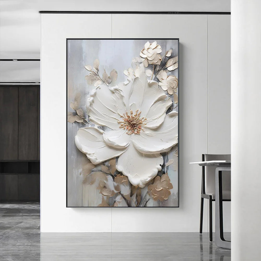 Moderne abstrakt hvite blomster veggkunst fine kunst lerret trykk lett luksuriøse botaniske bilder for stue inngangshall vegg | Skanto