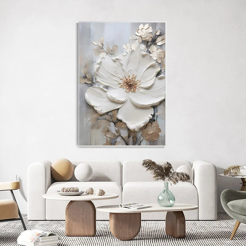Moderne abstrakt hvite blomster veggkunst fine kunst lerret trykk lett luksuriøse botaniske bilder for stue inngangshall vegg | Skanto