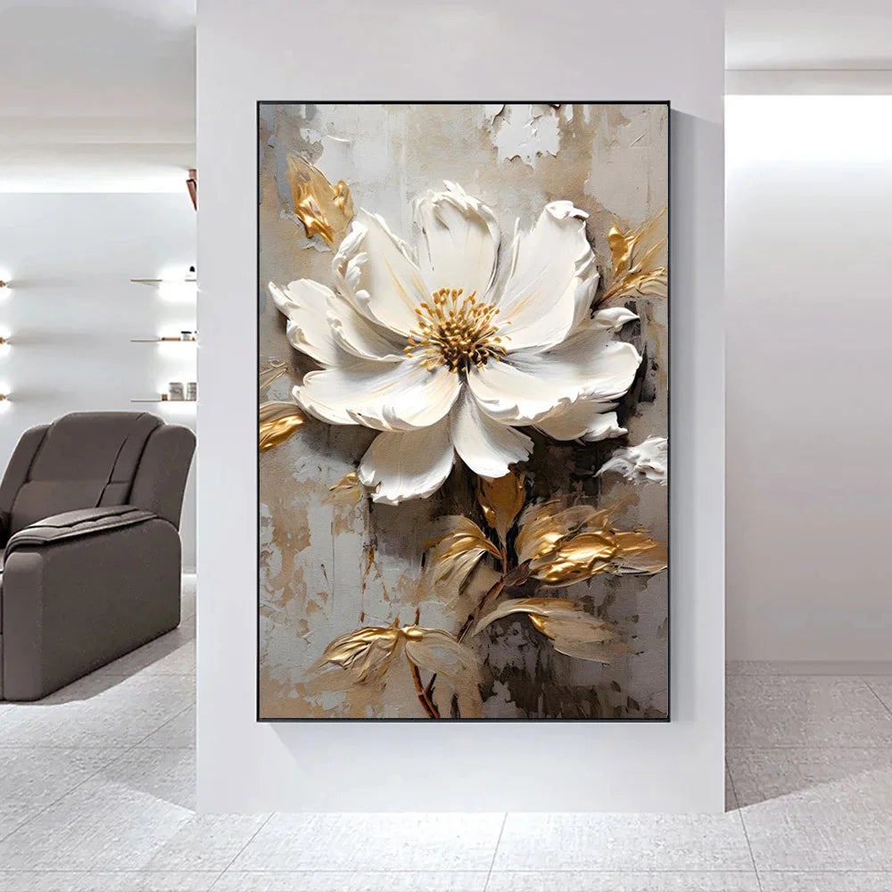 Moderne abstrakt hvite blomster veggkunst fine kunst lerret trykk lett luksuriøse botaniske bilder for stue inngangshall vegg | Skanto