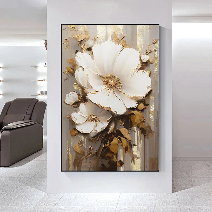 Moderne abstrakt hvite blomster veggkunst fine kunst lerret trykk lett luksuriøse botaniske bilder for stue inngangshall vegg | Skanto