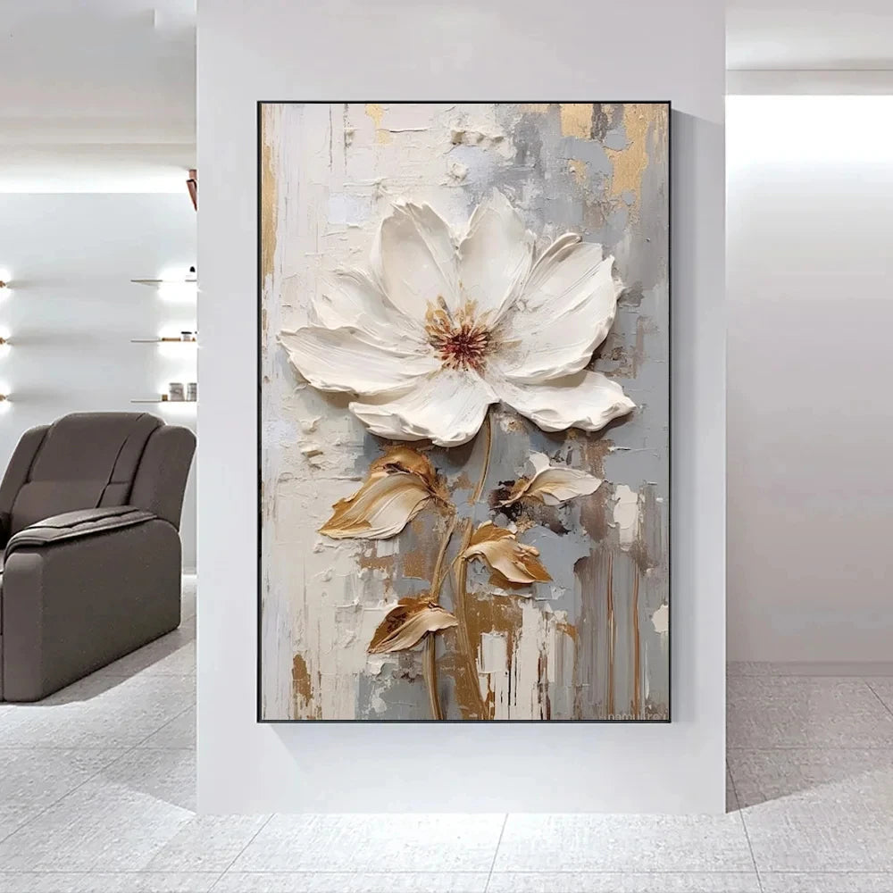 Moderne abstrakt hvite blomster veggkunst fine kunst lerret trykk lett luksuriøse botaniske bilder for stue inngangshall vegg | Skanto