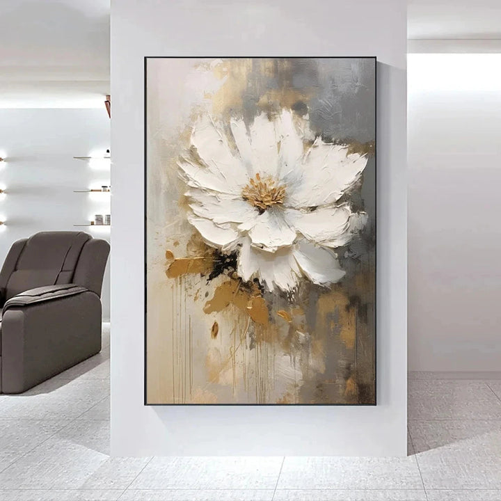 Moderne abstrakt hvite blomster veggkunst fine kunst lerret trykk lett luksuriøse botaniske bilder for stue inngangshall vegg | Skanto