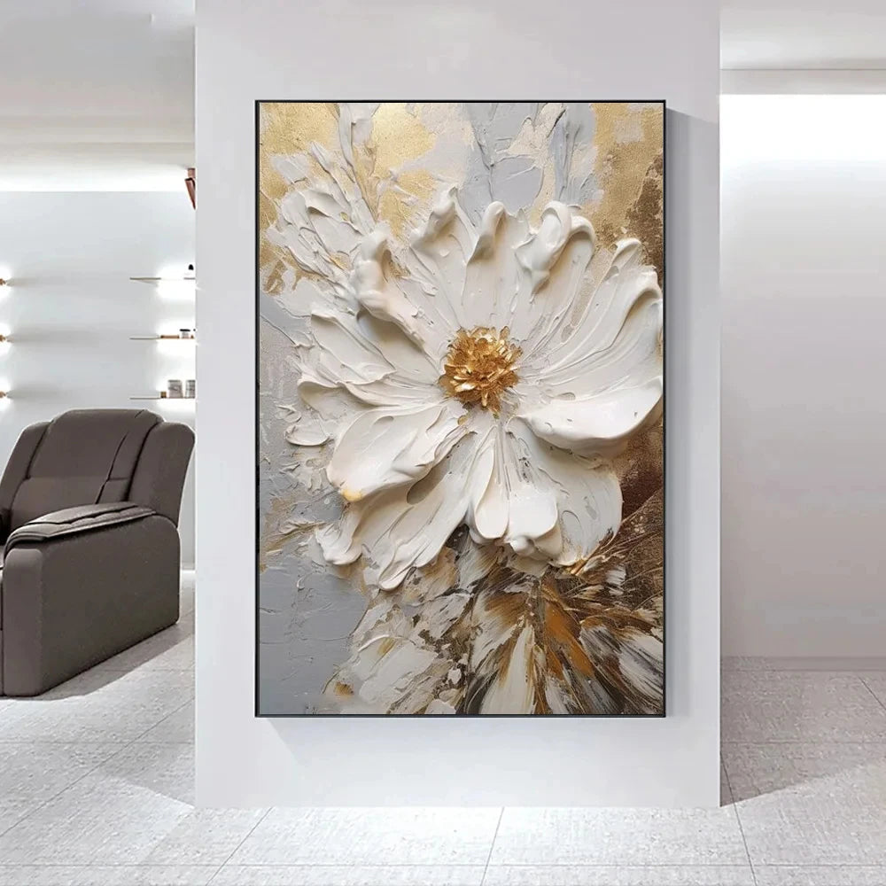 Moderne abstrakt hvite blomster veggkunst fine kunst lerret trykk lett luksuriøse botaniske bilder for stue inngangshall vegg | Skanto