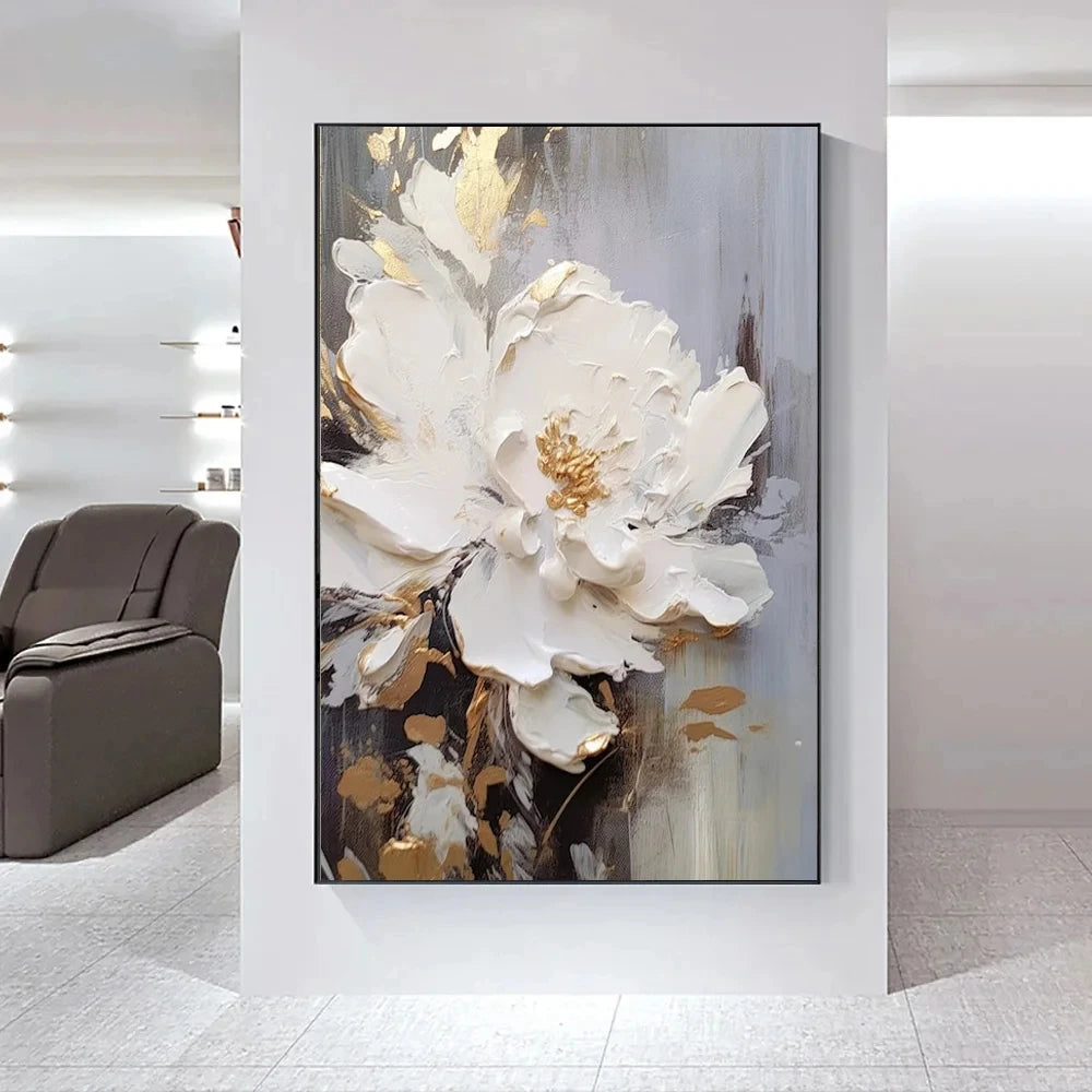 Moderne abstrakt hvite blomster veggkunst fine kunst lerret trykk lett luksuriøse botaniske bilder for stue inngangshall vegg | Skanto