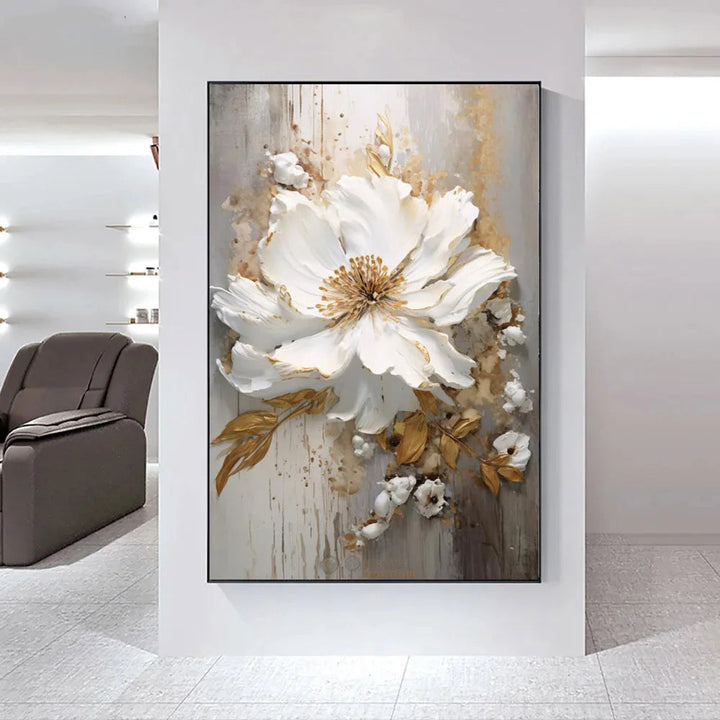Moderne abstrakt hvite blomster veggkunst fine kunst lerret trykk lett luksuriøse botaniske bilder for stue inngangshall vegg | Skanto