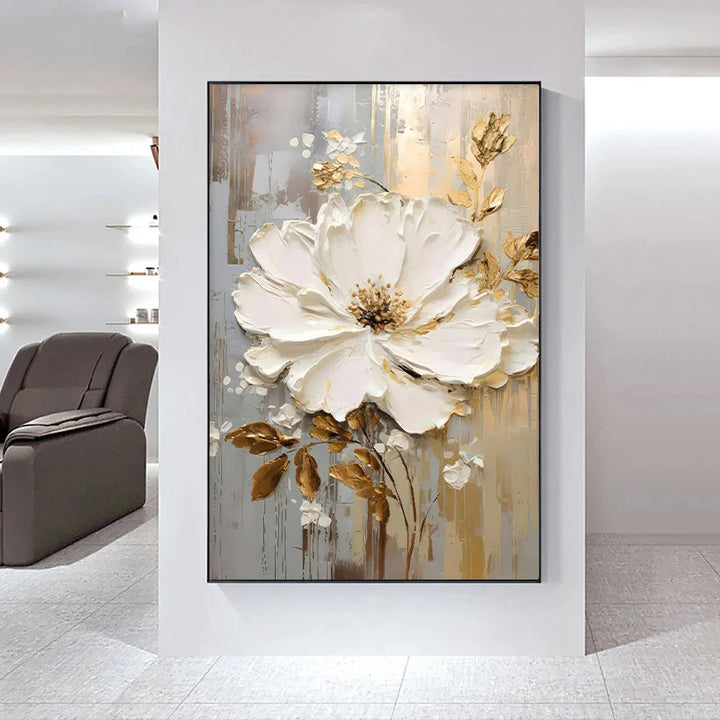 Moderne abstrakt hvite blomster veggkunst fine kunst lerret trykk lett luksuriøse botaniske bilder for stue inngangshall vegg | Skanto