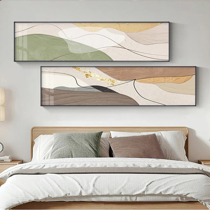 Moderne Abstrakt Bred Format Veggkunst Nøytrale Farger Flytende Linjer Fine Art Lerret Utskrifter Bilder For Over Sofa Kunst For Over Sengen | Skanto