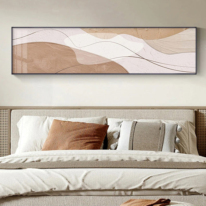 Moderne Abstrakt Bred Format Veggkunst Nøytrale Farger Flytende Linjer Fine Art Lerret Utskrifter Bilder For Over Sofa Kunst For Over Sengen | Skanto