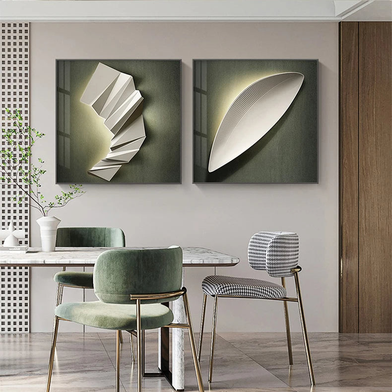 Moderne estetikk 3D LED-effekt abstrakt geometrisk veggkunst fine art lerrettrykk kvadratisk format bilder kunst for moderne interiører | Skanto