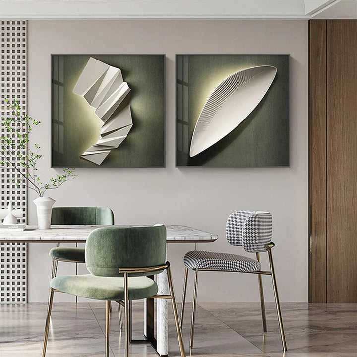 Moderne estetikk 3D LED-effekt abstrakt geometrisk veggkunst fine art lerrettrykk kvadratisk format bilder kunst for moderne interiører | Skanto
