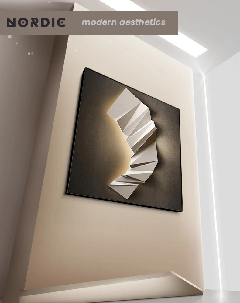 Moderne estetikk 3D LED-effekt abstrakt geometrisk veggkunst fine art lerrettrykk kvadratisk format bilder kunst for moderne interiører | Skanto