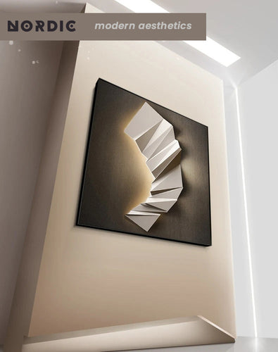 Moderne estetikk 3D LED-effekt abstrakt geometrisk veggkunst fine art lerrettrykk kvadratisk format bilder kunst for moderne interiører | Skanto