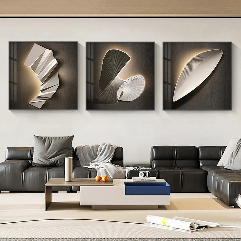 Moderne estetikk 3D LED-effekt abstrakt geometrisk veggkunst fine art lerrettrykk kvadratisk format bilder kunst for moderne interiører | Skanto