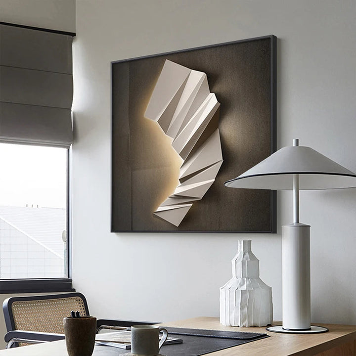 Moderne estetikk 3D LED-effekt abstrakt geometrisk veggkunst fine art lerrettrykk kvadratisk format bilder kunst for moderne interiører | Skanto