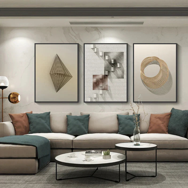 Moderne estetikk Abstrakt Arkitektonisk Geometrisk Veggkunst Fino Kunst Lerretsutskrifter Bilder For Moderne Loft Stue Kontemporære Innendørsdesign-Trender | Skanto