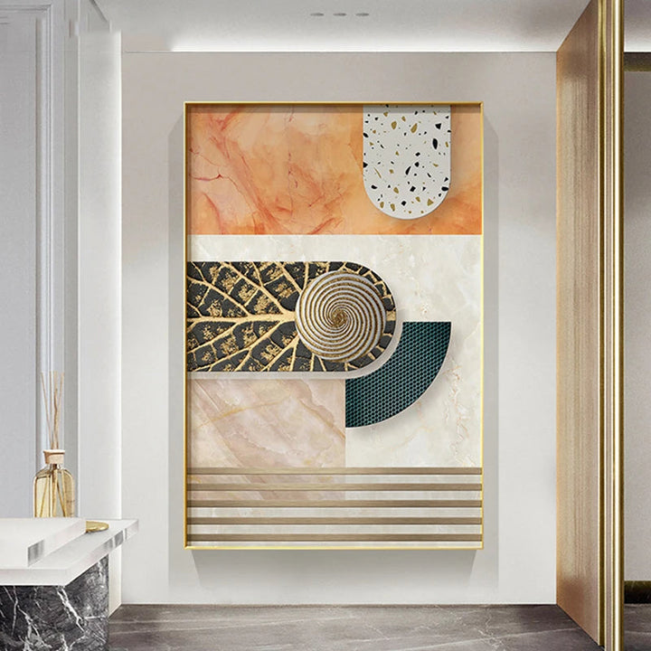 Moderne estetikk Abstrakt arkitektonisk veggkunst fin kunst lerretutskrifter bilder for bolig stue foyer inngangsområde lys luksus innredning | Skanto