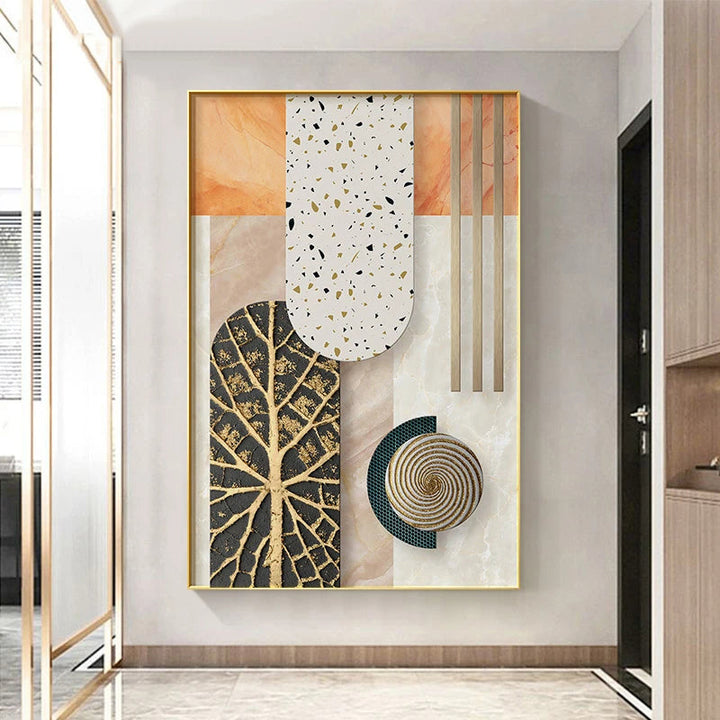 Moderne estetikk Abstrakt arkitektonisk veggkunst fin kunst lerretutskrifter bilder for bolig stue foyer inngangsområde lys luksus innredning | Skanto