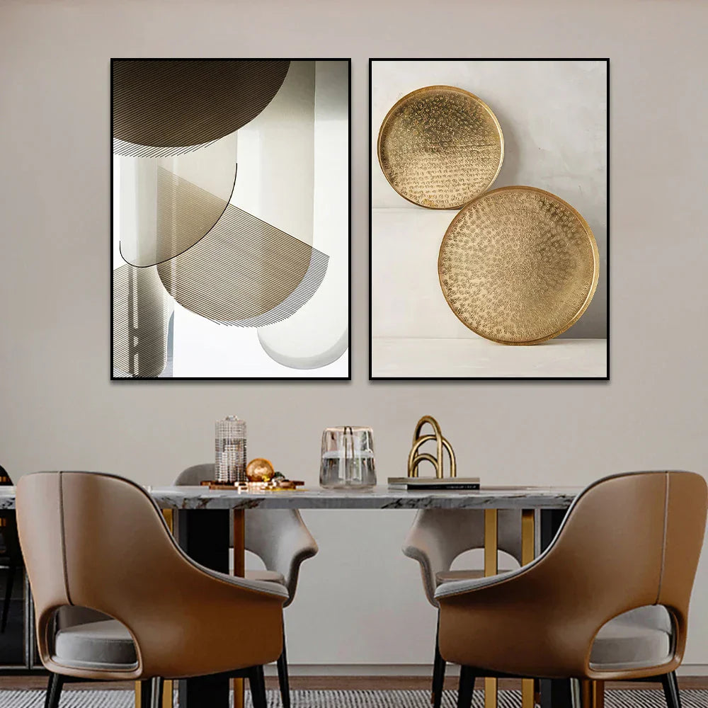 Set av 3PCS Moderne estetikk Gylden bronse Abstrakt veggkunst Fin kunst lerretsutskrifter Bilder for stue Spiserom Boutique hotell kunstdekor | Skanto
