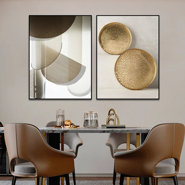 Set av 3PCS Moderne estetikk Gylden bronse Abstrakt veggkunst Fin kunst lerretsutskrifter Bilder for stue Spiserom Boutique hotell kunstdekor | Skanto