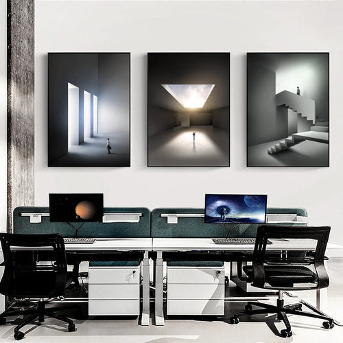 Moderne Geometriske Arkitektoniske Landskaps Veggkunst Fine Art Lerret Utskrifter Bilder For Studio Hjemme Kontor Entré Inspirerende Kunst Dekor | Skanto