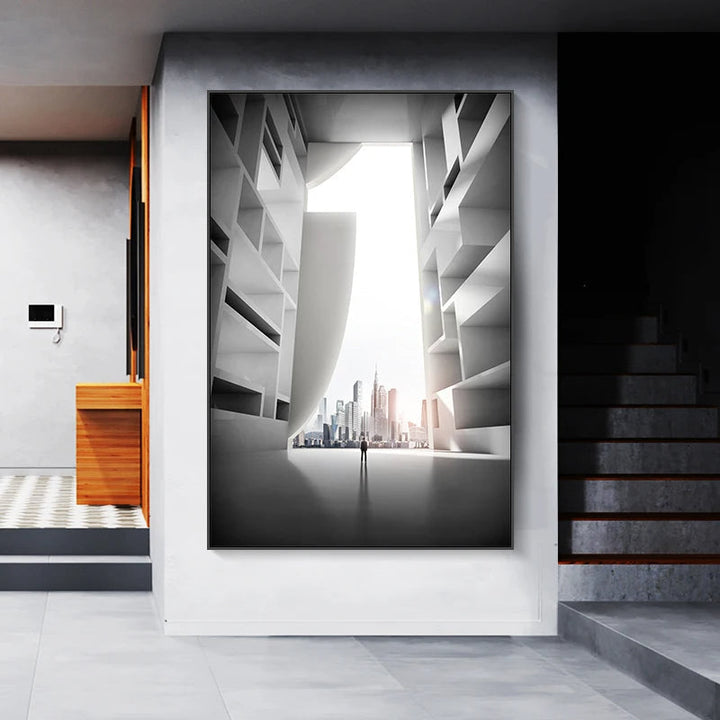 Moderne Geometriske Arkitektoniske Landskaps Veggkunst Fine Art Lerret Utskrifter Bilder For Studio Hjemme Kontor Entré Inspirerende Kunst Dekor | Skanto