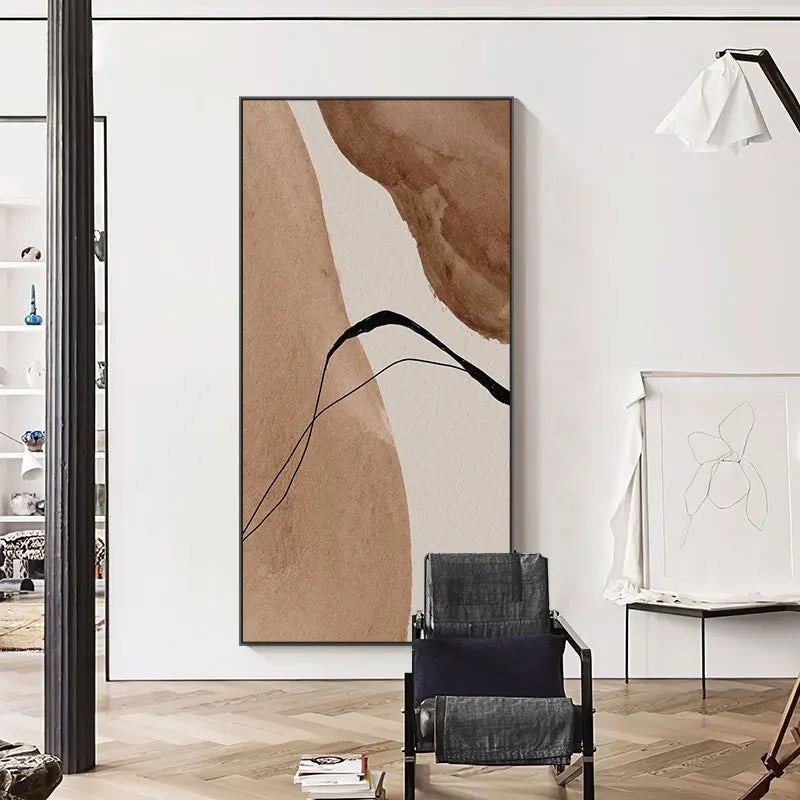 Abstrakt organisk nøytral fargeveggkunst Fine Art lerrettrykk stående format Nordisk bilde for stue soverom Skandinavisk foajé kunst dekor | Skanto
