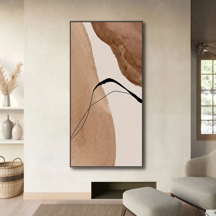 Abstrakt organisk nøytral fargeveggkunst Fine Art lerrettrykk stående format Nordisk bilde for stue soverom Skandinavisk foajé kunst dekor | Skanto