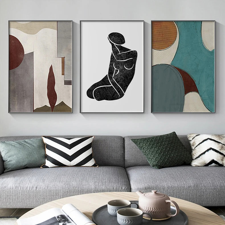 Moderne fargekurver abstrakt geometrisk veggkunst fin kunst linjekunst lerretsutskrifter bilder for stue soverom kunst for moderne interiører | Skanto