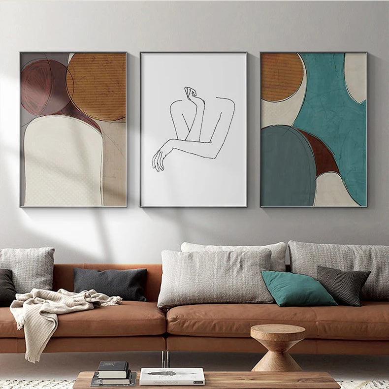 Moderne fargekurver abstrakt geometrisk veggkunst fin kunst linjekunst lerretsutskrifter bilder for stue soverom kunst for moderne interiører | Skanto