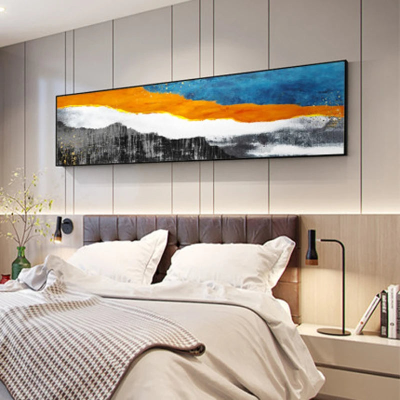 Moderne farger Mørk Abstrakt Veggkunst Fin Kunst Lærredstrykk Bredformat Bilder For Over Sofa Bilder For Over Sengen | Skanto