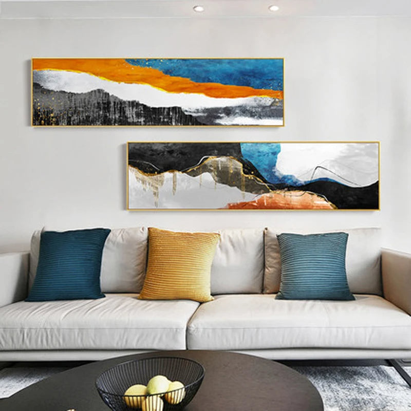 Moderne farger Mørk Abstrakt Veggkunst Fin Kunst Lærredstrykk Bredformat Bilder For Over Sofa Bilder For Over Sengen | Skanto