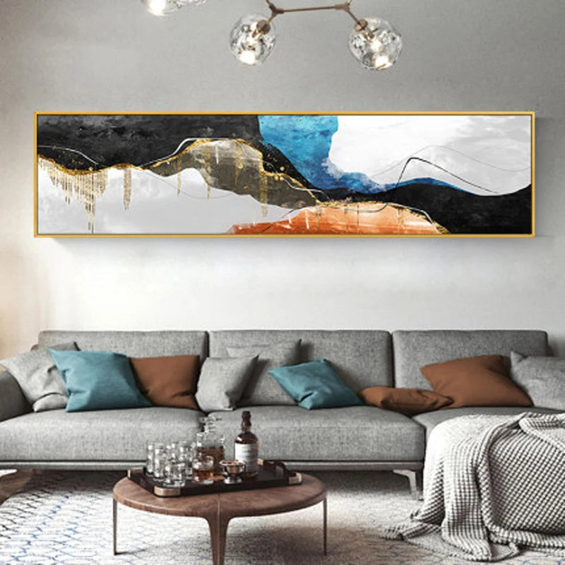 Moderne farger Mørk Abstrakt Veggkunst Fin Kunst Lærredstrykk Bredformat Bilder For Over Sofa Bilder For Over Sengen | Skanto