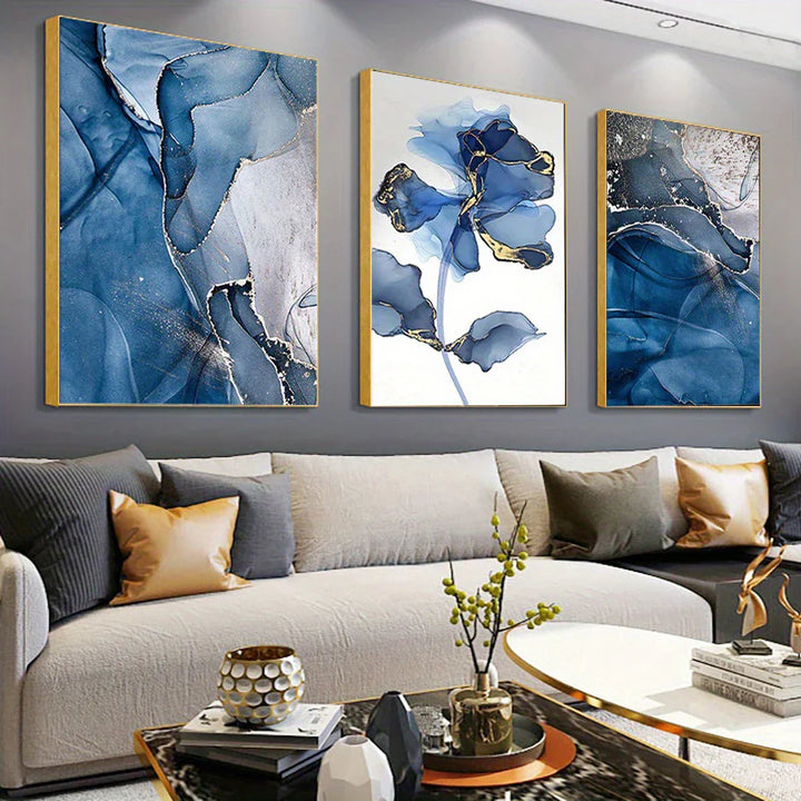 Moderne eksotiske flytende blå marmorprint blomster veggkunst fin kunst lerretsutskrifter nordisk abstrakte bilder for stue hotellrom kunstdekor | Skanto