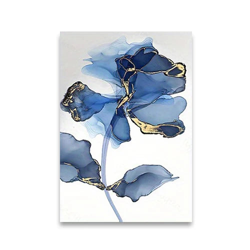Moderne eksotiske flytende blå marmorprint blomster veggkunst fin kunst lerretsutskrifter nordisk abstrakte bilder for stue hotellrom kunstdekor | Skanto