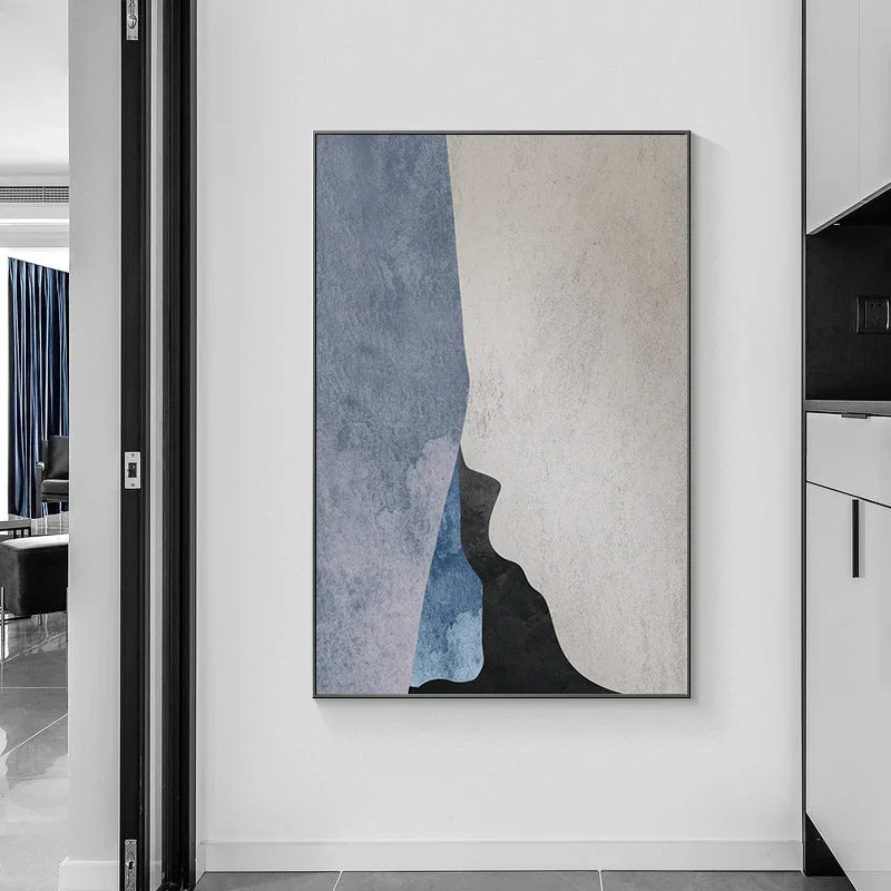 Moderne Geometriske Abstrakte Veggkunst Fin Lerretstrykk - Dristig Minimalistisk Grå Blå Beige Svart Kunstverk - Perfekt for Kontemporær Bolig- og Kontorinnredning | Skanto