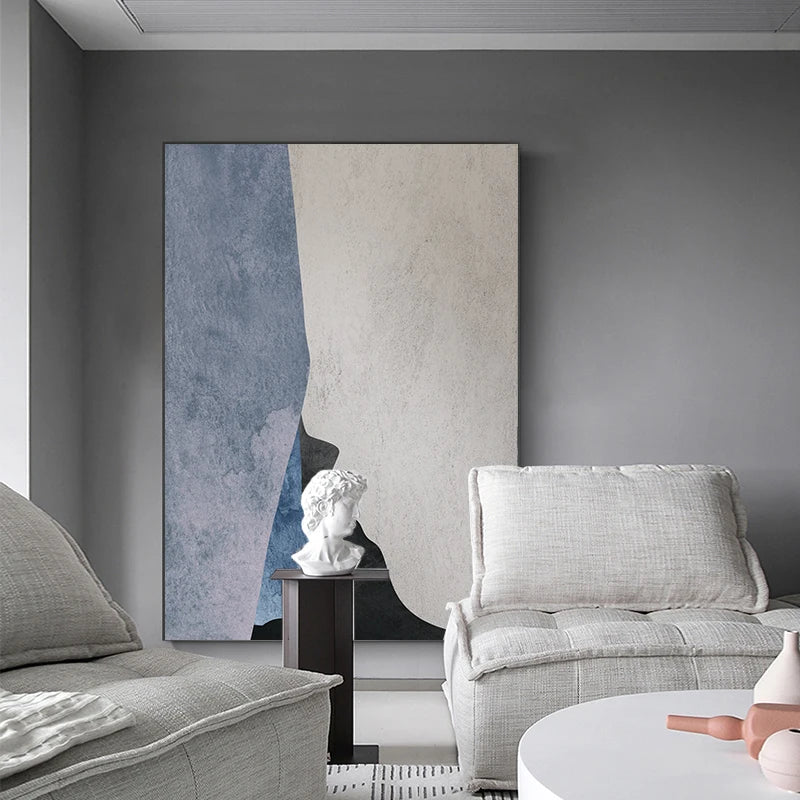 Moderne Geometriske Abstrakte Veggkunst Fin Lerretstrykk - Dristig Minimalistisk Grå Blå Beige Svart Kunstverk - Perfekt for Kontemporær Bolig- og Kontorinnredning | Skanto