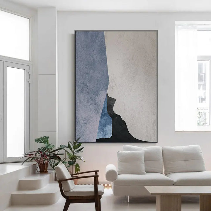 Moderne Geometriske Abstrakte Veggkunst Fin Lerretstrykk - Dristig Minimalistisk Grå Blå Beige Svart Kunstverk - Perfekt for Kontemporær Bolig- og Kontorinnredning | Skanto
