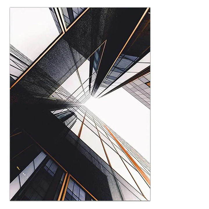 Moderne geometrisk arkitektonisk veggkunst Fine Art lerrettrykk svarte grå oransje abstrakte bilder for stue studio hjemmekontor kunstdekorasjon | Skanto
