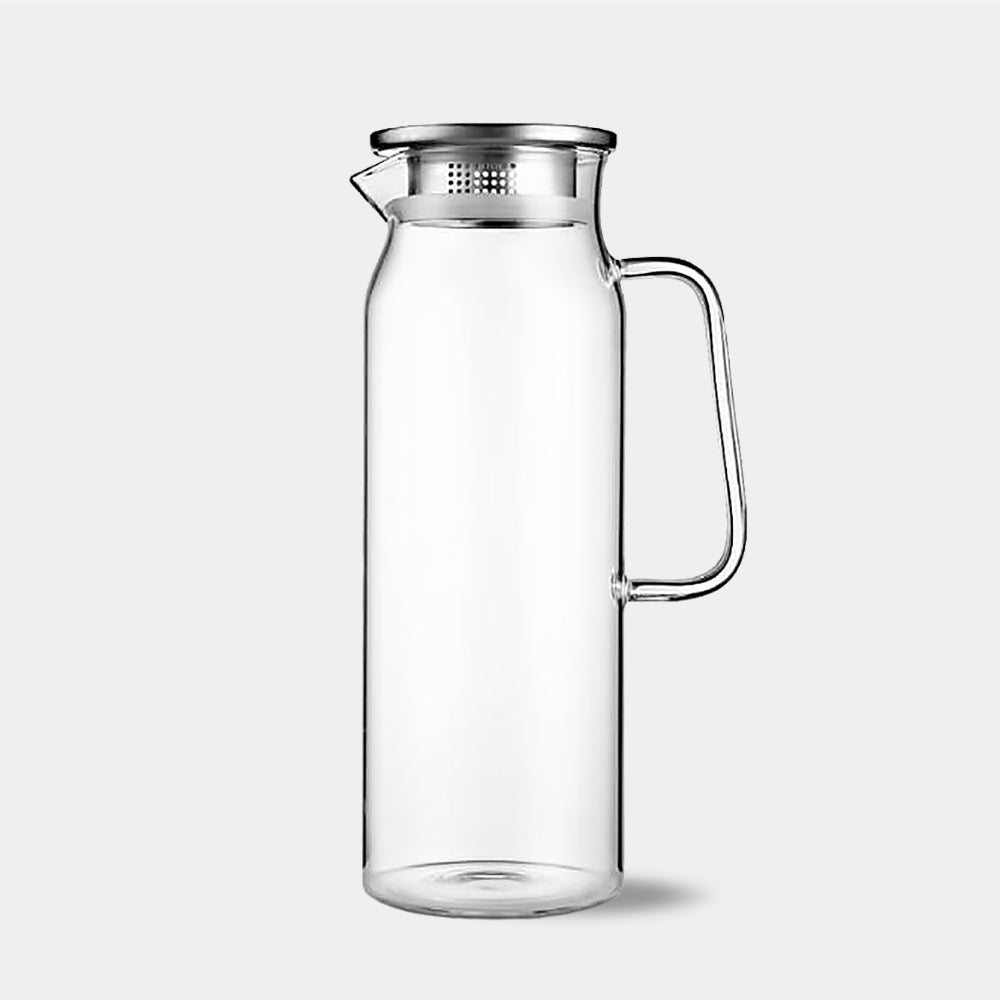 Moderne Glass Vannkaraffel – Varmeresistent Kanne med Rustfritt Stål Lokk | Skanto
