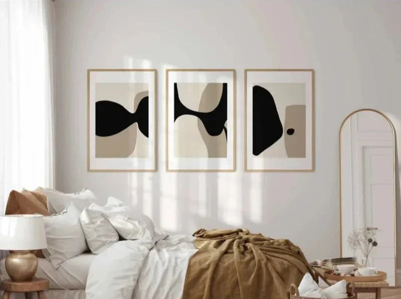 Moderne Svart Beige Formfull Abstrakt Veggkunst Fine Art Lerretsutskrifter Bilder For Stue Soverom Kunst For Moderne Interiører | Skanto