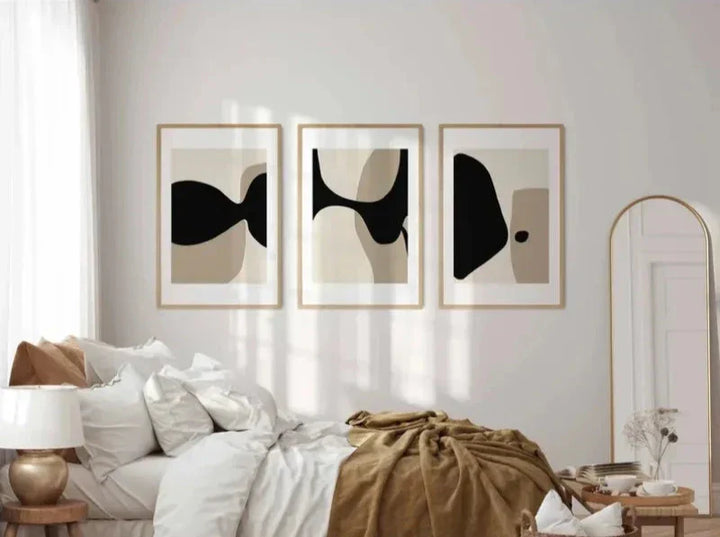 Moderne Svart Beige Formfull Abstrakt Veggkunst Fine Art Lerretsutskrifter Bilder For Stue Soverom Kunst For Moderne Interiører | Skanto
