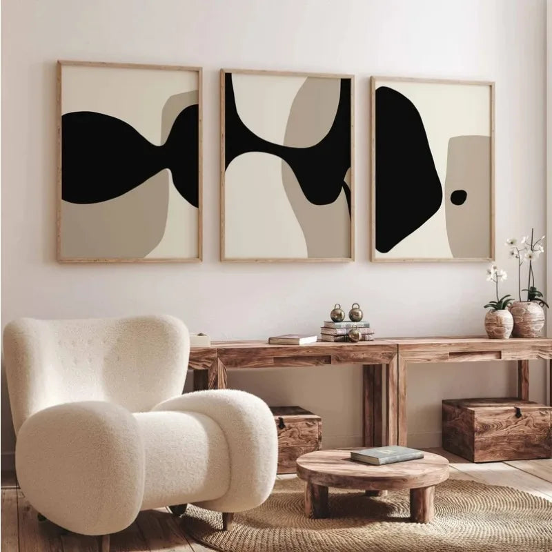 Moderne Svart Beige Formfull Abstrakt Veggkunst Fine Art Lerretsutskrifter Bilder For Stue Soverom Kunst For Moderne Interiører | Skanto