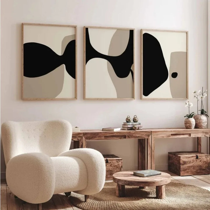 Moderne Svart Beige Formfull Abstrakt Veggkunst Fine Art Lerretsutskrifter Bilder For Stue Soverom Kunst For Moderne Interiører | Skanto