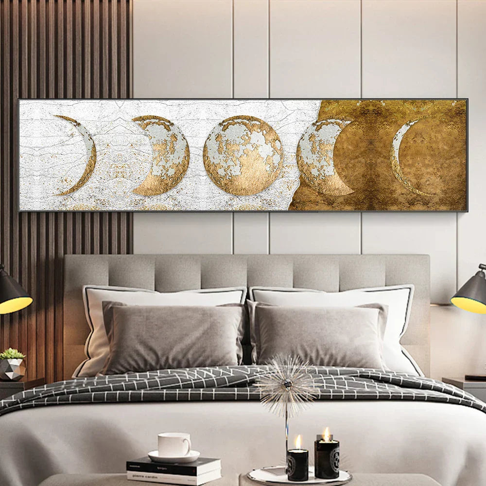 Moderne Rustikale Gyldne Månfasene Veggkunst Fine Art Lerrettrykk Bredformat Bilder Over Sengen Bredde Bilder Over Sofaen | Skanto