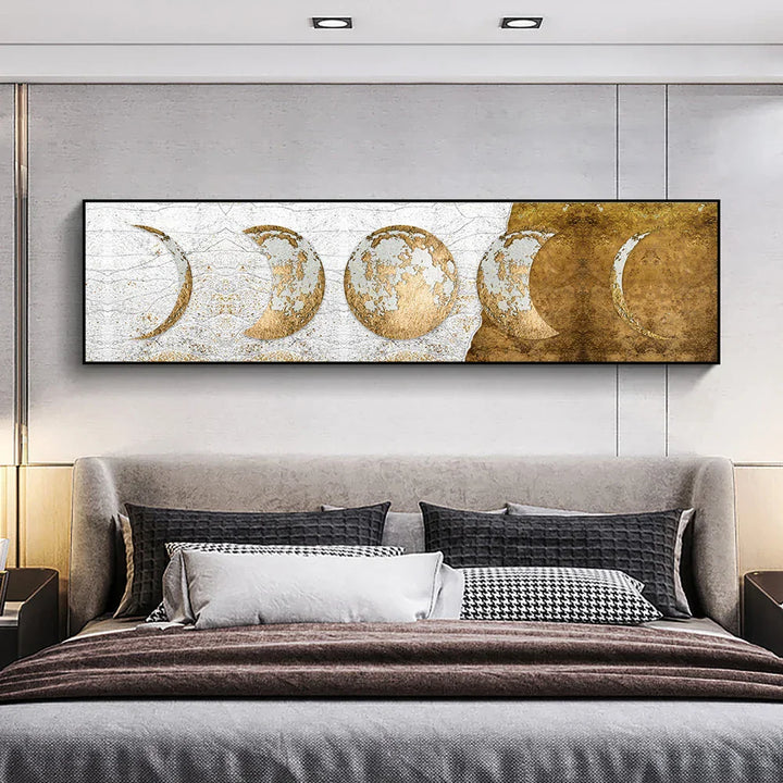 Moderne Rustikale Gyldne Månfasene Veggkunst Fine Art Lerrettrykk Bredformat Bilder Over Sengen Bredde Bilder Over Sofaen | Skanto
