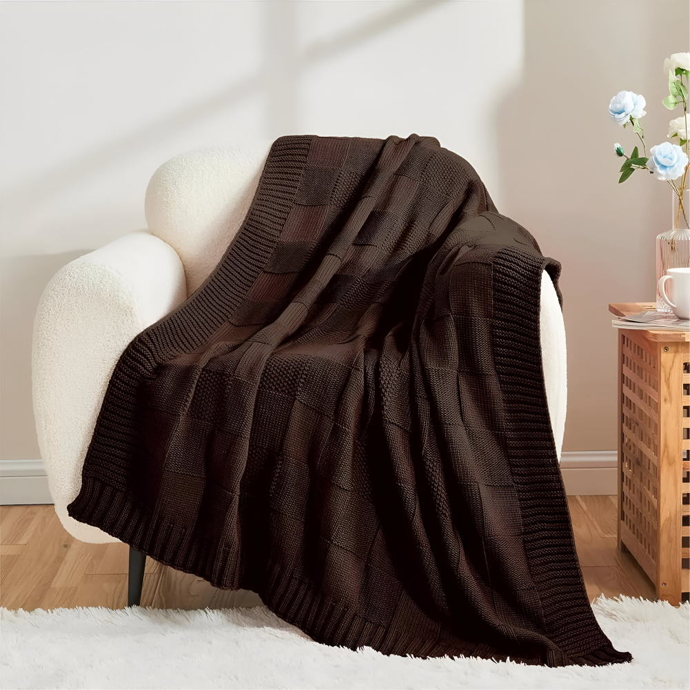 Skanto | Loomvera Plaid | Strikket Teppe Svart-Hvitt | Myk & Hudvennlig | For Alle Sider